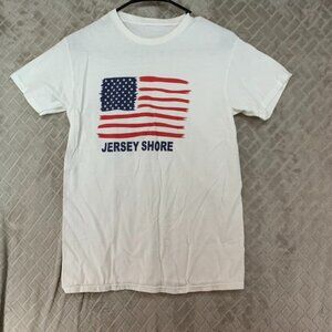 Mens Small T-Shirt White American Flag New Jersey Shore Graphic Print Patriotic